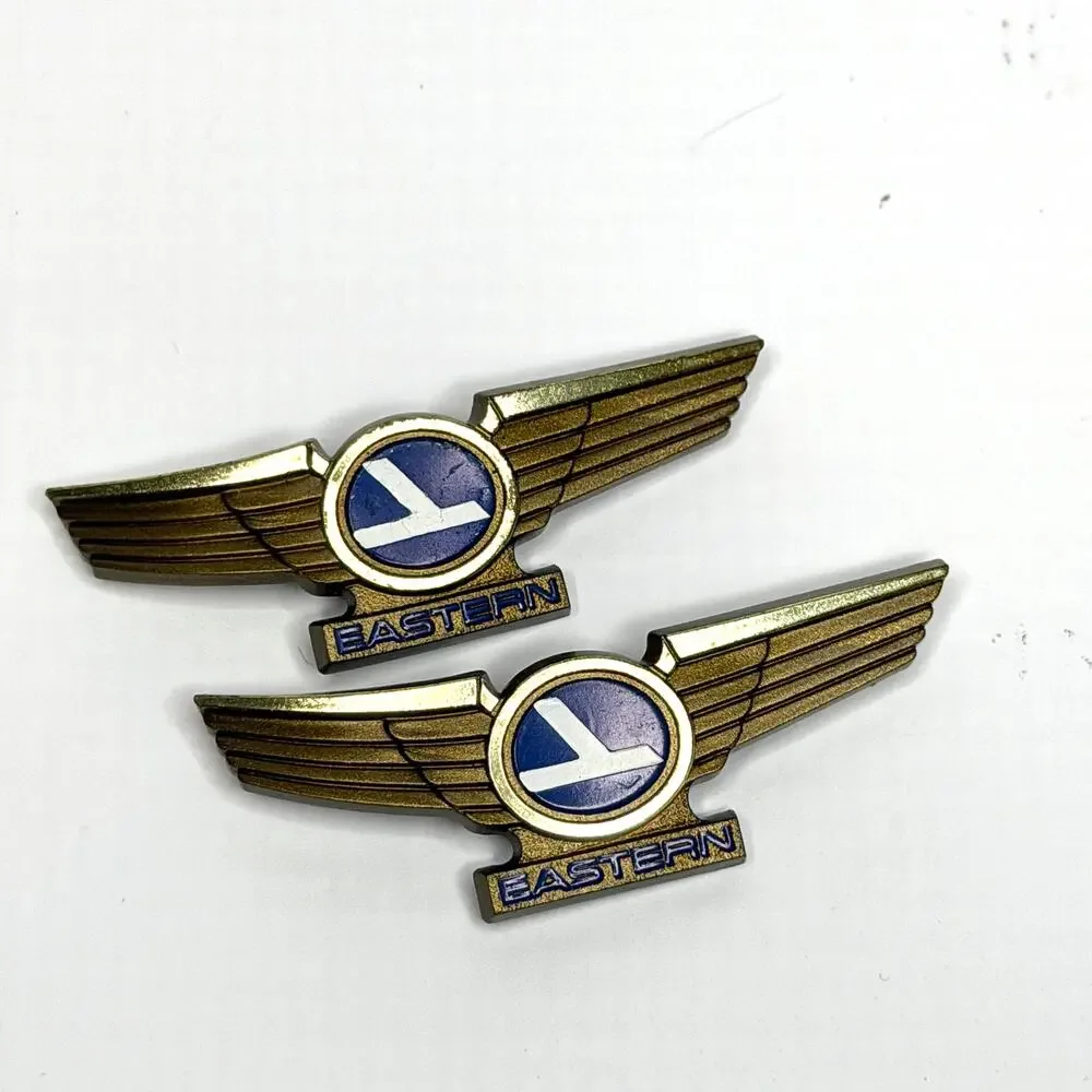 Pair NOS Vintage Eastern Airlines Junior Pilot Curved Wing Pin Stoffel Seals